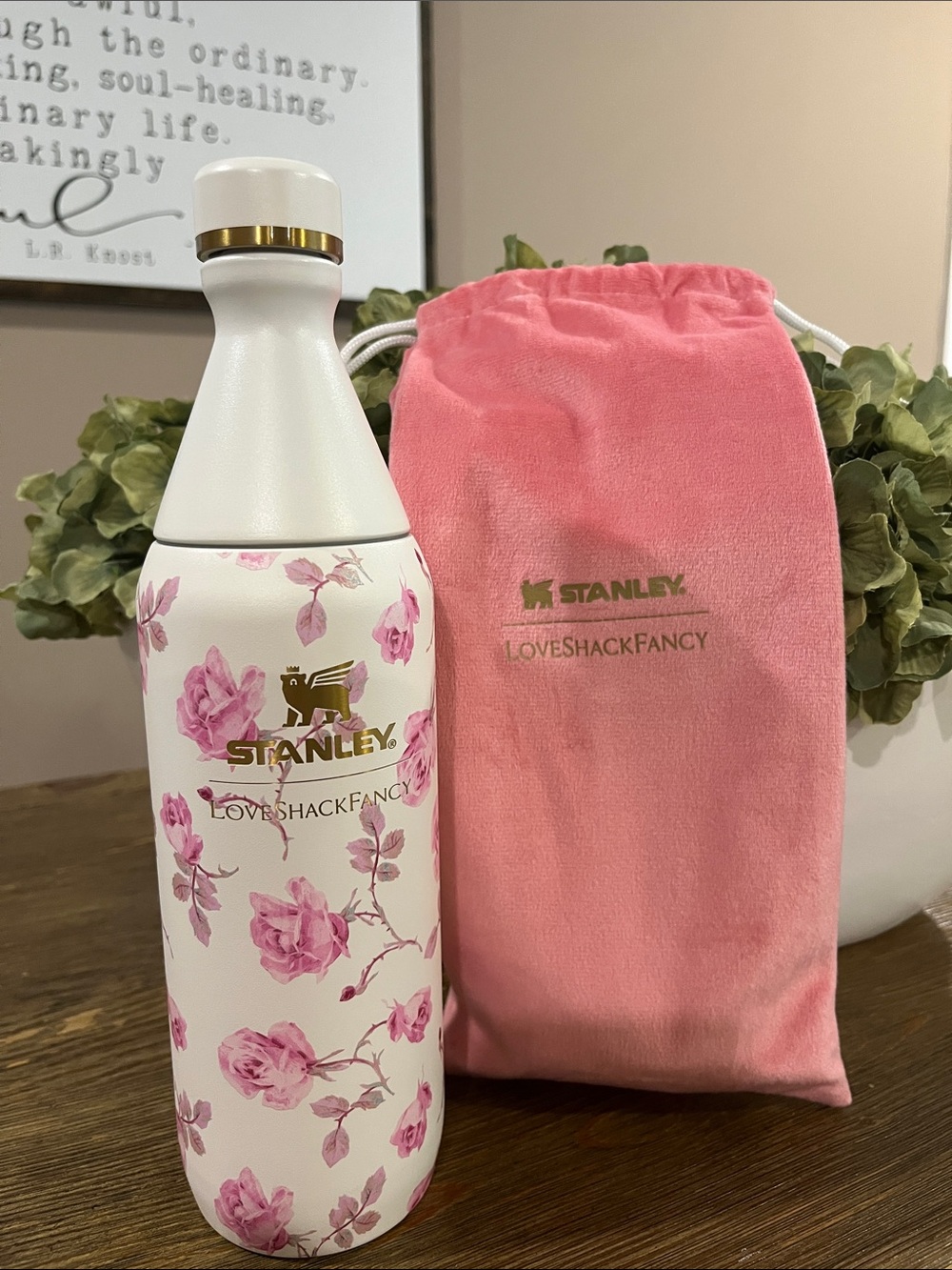 Stanley LoveShackFancy water bottle with storage bag